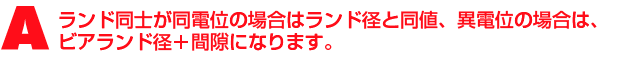 A2.ランド同士が同電位の場合はランド径と同値、異電位の場合は、ビアランド径+間隙になります。