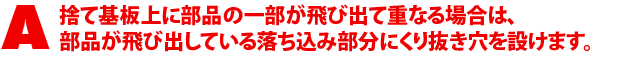 A3.捨て基板上に部品の一部が飛び出て重なる場合は、部品が飛び出している落ち込み部分にくり抜き穴を設けます。